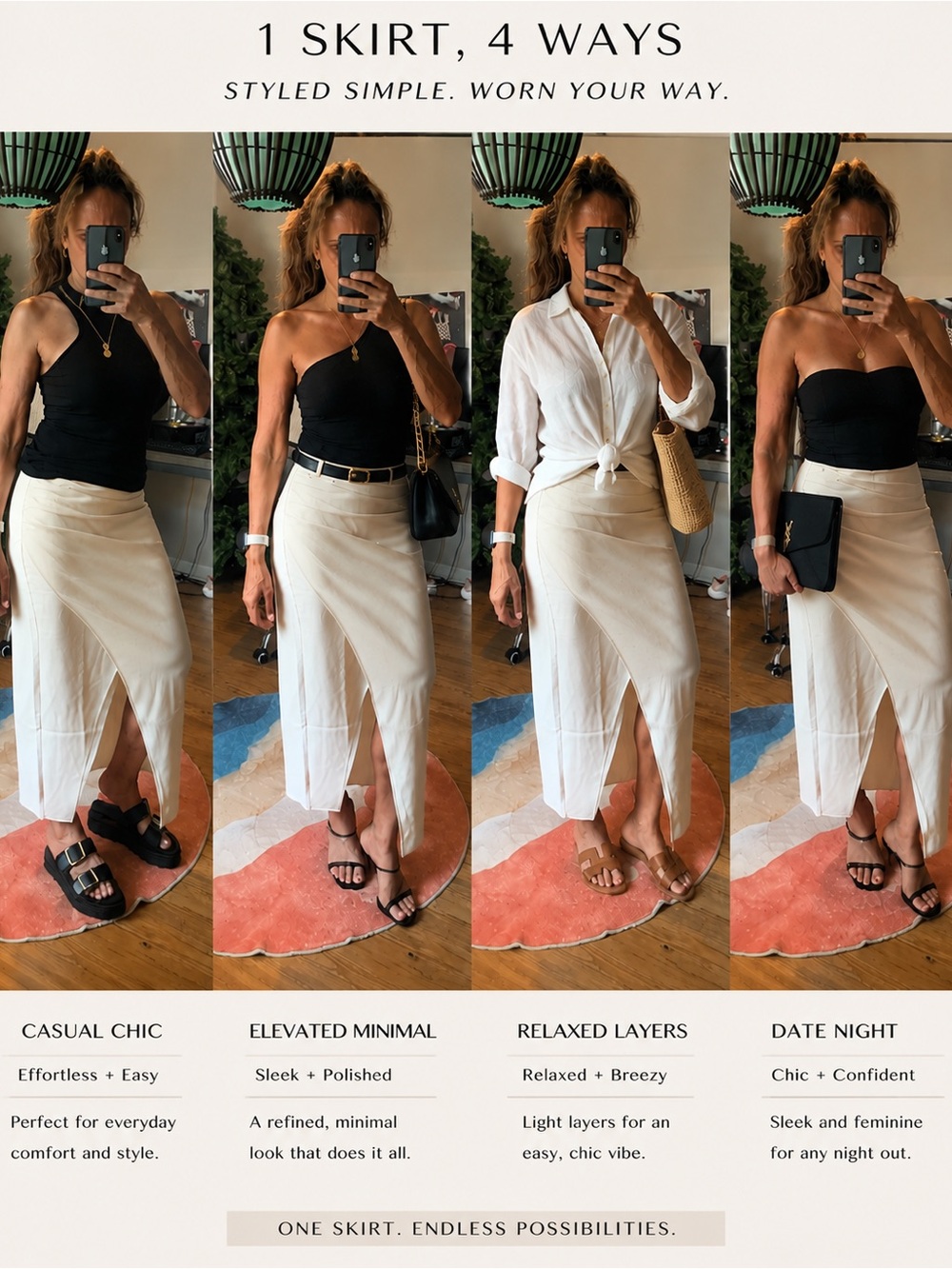 Commense Cream Maxi Skirt with Brown Belt Detail